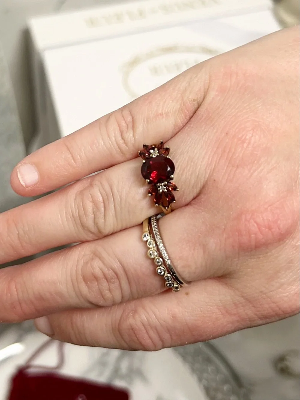 Authentic Vintage 10KT Yellow Gold Garnet and Diamond Ring